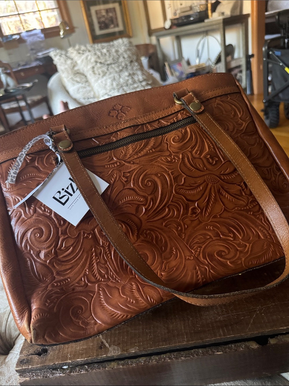 Patricia Nash Embossed Floral Leather Tote - Brown